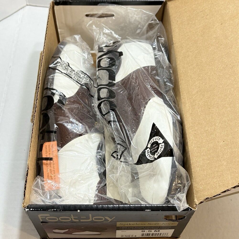 Vintage FootJoy Spikeless Soft-Joys Golf Shoes 53824 White Brown Saddle NIB 9.5M